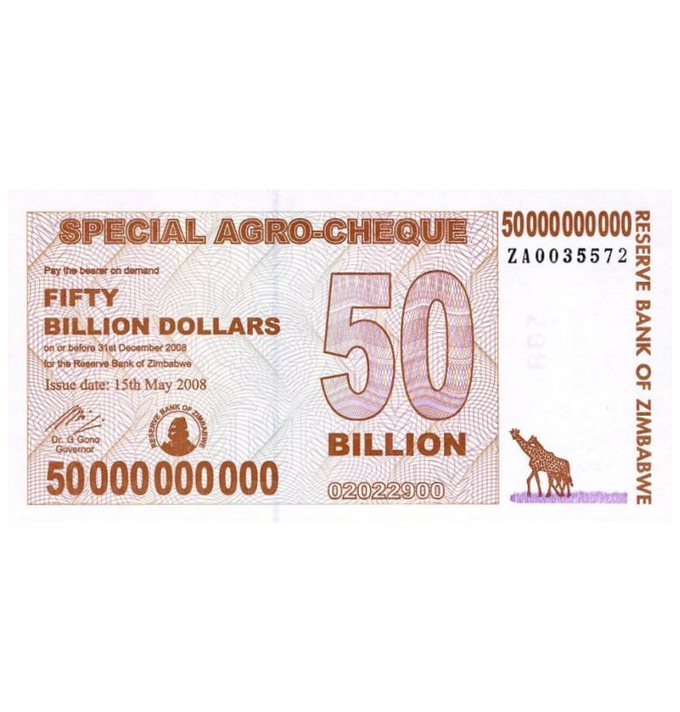 Zimbabwe 50 Billion 2008 Pick 63